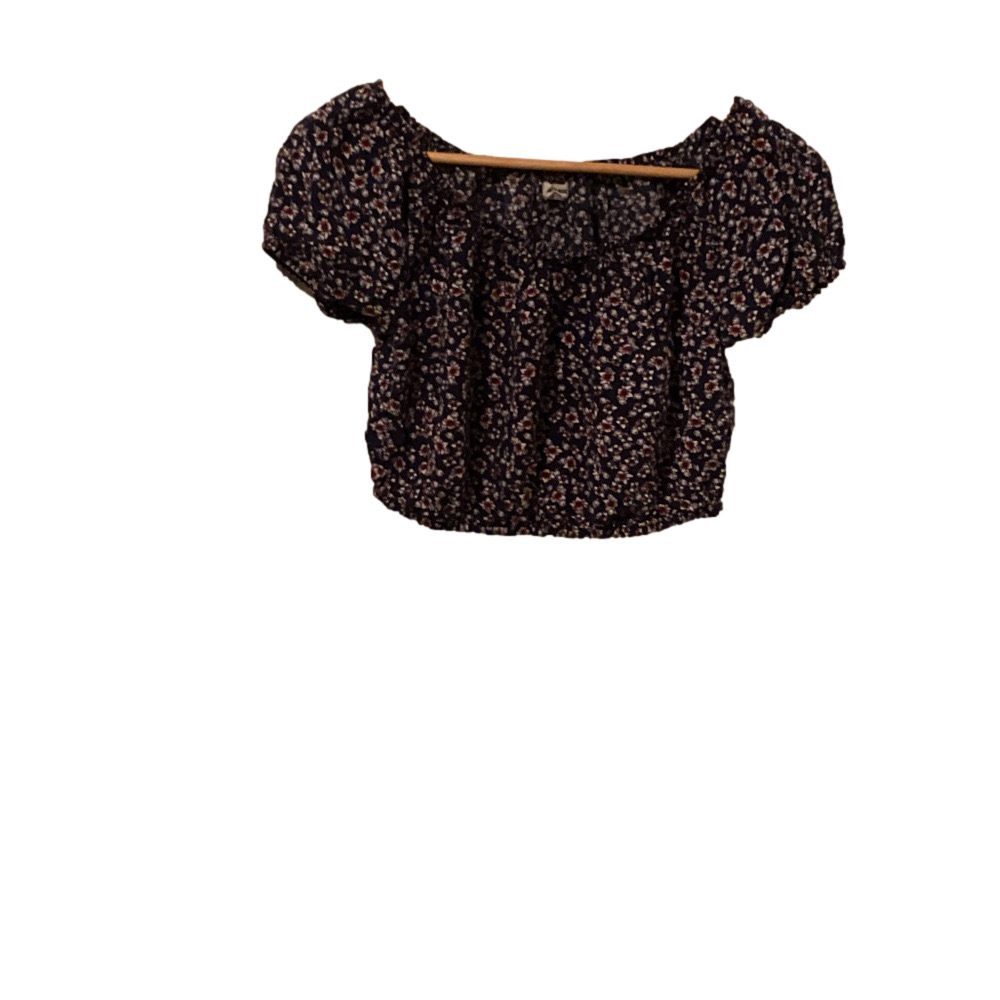 Garage Floral Print Crop Top - Black and Pink